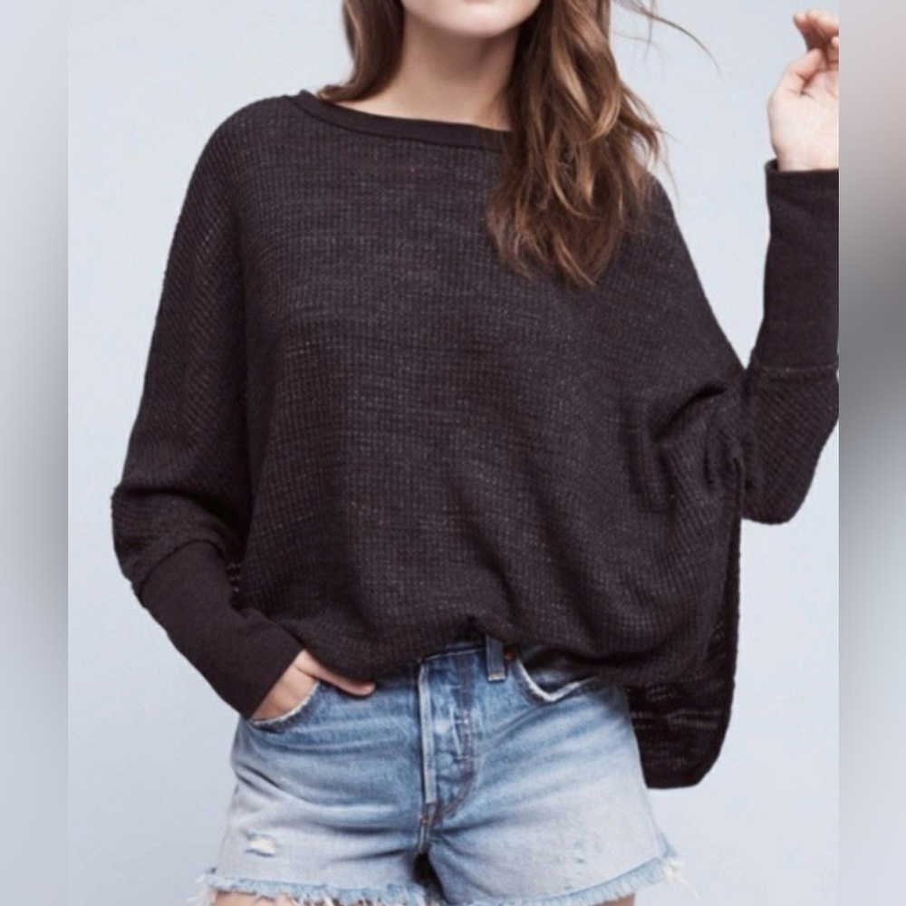 Small Anthropologie Postmark Charcoal Village‎ Swing Oversized Thermal Shirt